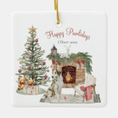 Ornement En Céramique Joyeux Pawlidays Chien Design - Borzoi (Devant)