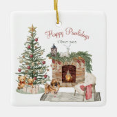 Ornement En Céramique Joyeux Pawlidays Chien Design - Pekingese (Devant)