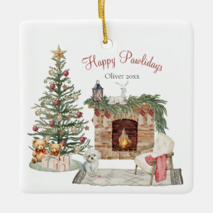 Ornement En Céramique Joyeux Pawlidays Design de Chien - Maltais