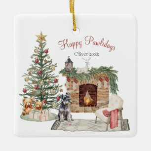 Ornement En Céramique Joyeux Pawlidays Design de Chien - Schnauzer Nain