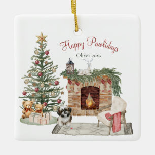 Ornement En Céramique Joyeux Pawlidays Design de Chien - Shih Tzu
