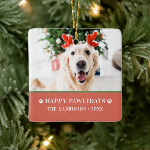 Ornement En Céramique Joyeux Pawlidays Photo de Noël Moderne pour Chien