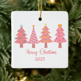 Ornement En Céramique Joyeux sapin rose