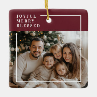 Ornement En Céramique Joyful Merry Blessed Personalized Christmas Photo