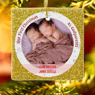 Ornement En Céramique Jumelles Bébés Filles 1er Noël En tant que Parrain