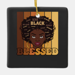 Ornement En Céramique Juneteenth Mélanine Fille Afro-Américaine Noire