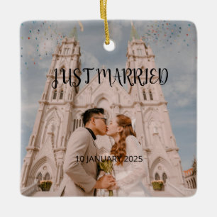 Ornement En Céramique Juste Marié Mariage Favor Ornament Cadeau Photo