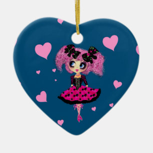 Ornement En Céramique Kawaii Girl PinkyP - princesse du bal