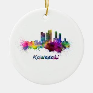 Ornement En Céramique Kawasaki skyline in watercolor