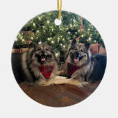 Ornement En Céramique Keeshond avec l'arbre de Noël (Devant)