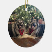 Ornement En Céramique Keeshond avec l'arbre de Noël (Gauche)