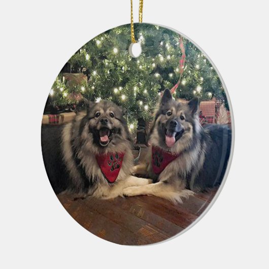 Ornement En Céramique Keeshond avec l'arbre de Noël (Gauche)