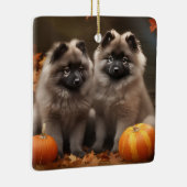 Ornement En Céramique Keeshond Chiot Automne Citrouille délice (Droite)