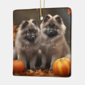 Ornement En Céramique Keeshond Chiot Automne Citrouille délice (Gauche)