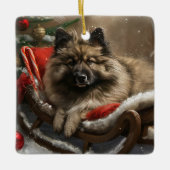 Ornement En Céramique keeshond Festive de Noël de chien (Devant)