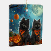 Ornement En Céramique Keeshond Halloween Éffrayant (Droite)