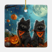Ornement En Céramique Keeshond Halloween Éffrayant (Dos)