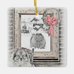 Ornement En Céramique Keeshond Noël hiver fenêtre Peinture Chien Art