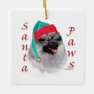 Ornement En Céramique Keeshond Père Noël Paws