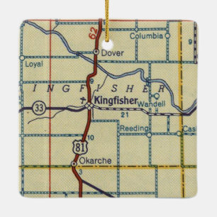 Ornement En Céramique Kingfisher OK Retro Map