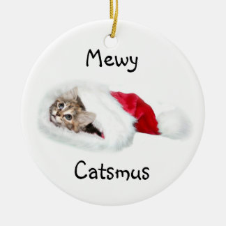 Ornement En Céramique Kitten à Santa Hat