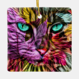 Ornement En Céramique Kitty Chat Automne Feuilles d'Artsy Coloré Design