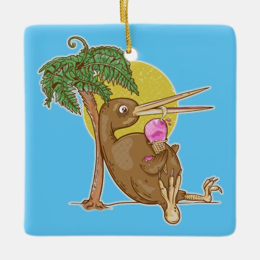 Ornement En Céramique Kiwi mangeant une crème glacée (Devant)