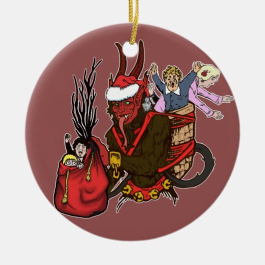 Ornement En Céramique Krampus a attrapé l'ornement vilain d'enfants (Devant)