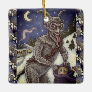 ORNEMENT EN CÉRAMIQUE KRAMPUS & ENFANTS NAUGHTY, HISTOIRE DE NOËL CRAYAN