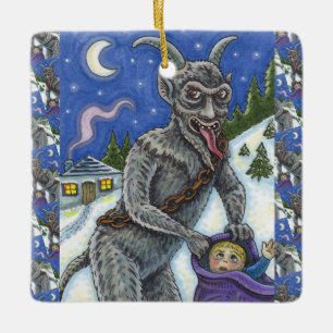 ORNEMENT EN CÉRAMIQUE KRAMPUS & ENFANTS NAUGHTY, HISTOIRE DE NOËL CRAYAN