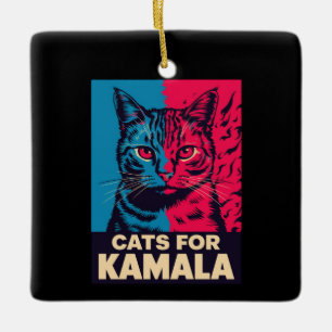 Ornement En Céramique La dame aux chats sans enfants vote Kamala Harris 