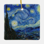 Ornement En Céramique La nuit étoilée, 1889 par Vincent van Gogh<br><div class="desc">La nuit étoilée,  1889 par Vincent van Gogh. Il représente la vue depuis la fenêtre est de sa chambre d'asile à Saint-Rémy-de-Provence,  juste avant le lever du soleil,  avec l'ajout d'un village imaginaire.</div>