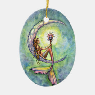 Ornement En Céramique La Sirène et la Lune, Art Fantastique de Souvenir