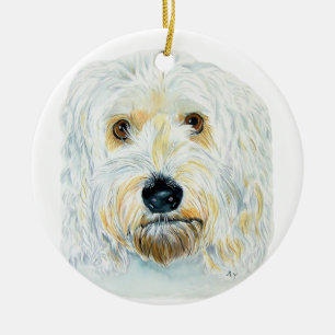 Ornement En Céramique Labradoodle blanc