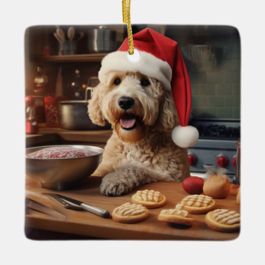 Ornement En Céramique Labradoodle Noël Cookies Festive (Devant)