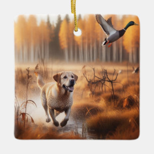 Ornement En Céramique Labrador/chien en automne chasse au canard