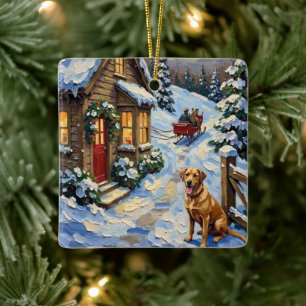 Ornement En Céramique Labrador Retriever de Noël Cottage Vintage