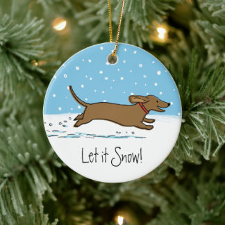 Ornement En Céramique Laisser la neige Dachshund - Happy Winter Wiener D