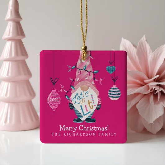 Ornement En Céramique Laissons-nous s'amuser brillant Gnome lumières de