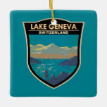 Ornement En Céramique Lake Geneva Suisse Travel Art Vintage<br><div class="desc">Le lac Léman sur le côté suisse de l'art vectoriel. Le lac Léman est un lac en forme de croissant partagé entre la France et la Suisse,  et dominé par les Alpes.</div>