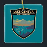 Ornement En Céramique Lake Geneva Suisse Travel Art Vintage<br><div class="desc">Le lac Léman sur le côté suisse de l'art vectoriel. Le lac Léman est un lac en forme de croissant partagé entre la France et la Suisse,  et dominé par les Alpes.</div>