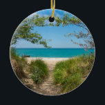 Ornement En Céramique Lake Michigan Tranquility<br><div class="desc">A beautiful fine art photo of beach access to Lake Michigan at Point Betsie Lighthouse. Lake Michigan is one of the five Great Lakes. Looking for more prints or products? Feel free to visit my store: http://www.zazzle.com/timelessmomentsphtgy This photo was taken by Jennifer White with Timeless Moments Photography. All images are...</div>