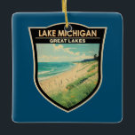 Ornement En Céramique Lake Michigan Travel Art Vintage<br><div class="desc">Design vectoriel du lac Michigan. Le lac Michigan est l'un des cinq Grands Lacs d'Amérique du Nord. Il est le deuxième plus grand des Grands Lacs par son volume.</div>