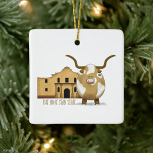 Ornement En Céramique L'Alamo et Longhorn, personnalisez le dos