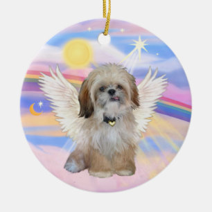 Ornement En Céramique L'ange Shih Tzu dans les nuages du Ciel
