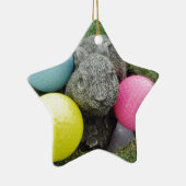 Ornement En Céramique Lapin avec oeuf jaune rose (Droite)