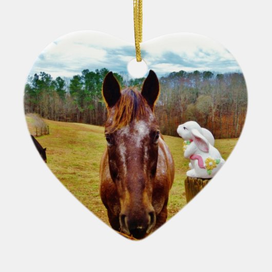 Ornement En Céramique Lapin de Pâques et cheval Brown (Devant)