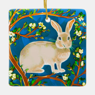 Ornement En Céramique Lapin sauvage et branches fleuries