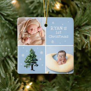 Ornement En Céramique Le 1er Noël de bébé 2 Photos Pin Sapin Flocons de