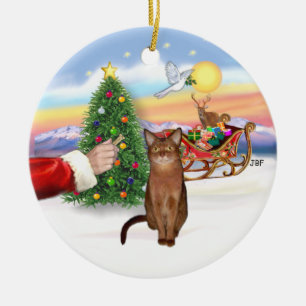Ornement En Céramique Le cadeau du Père Noël - Chat abyssin roux